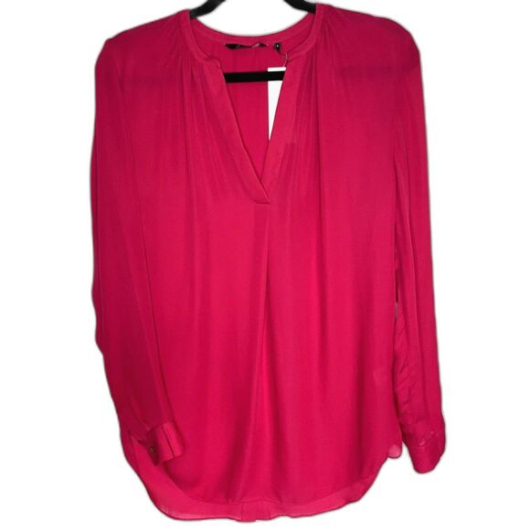 Tops - NWT Zoa New York Long Sleeve V-neck Silk Blouse in Cherry - Size Small